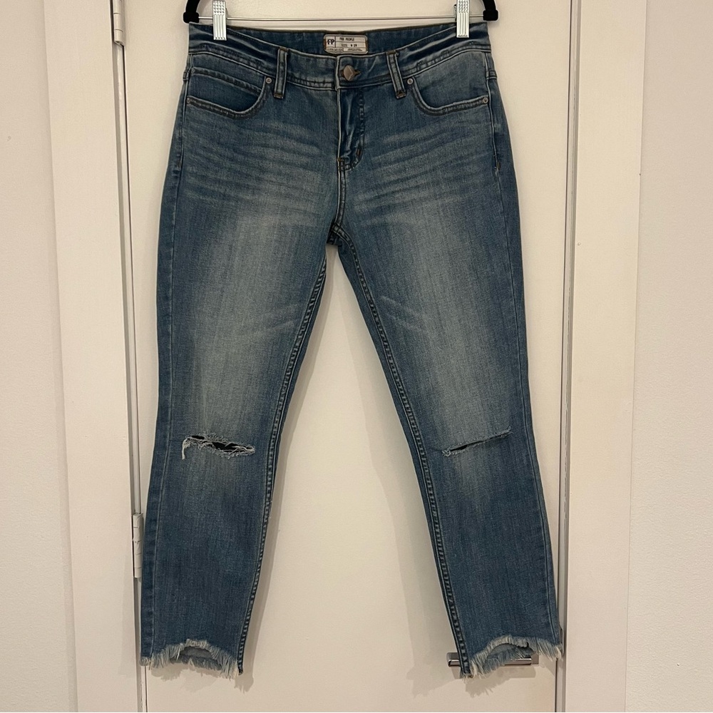 Free People Frayed Hem Straight Jeans